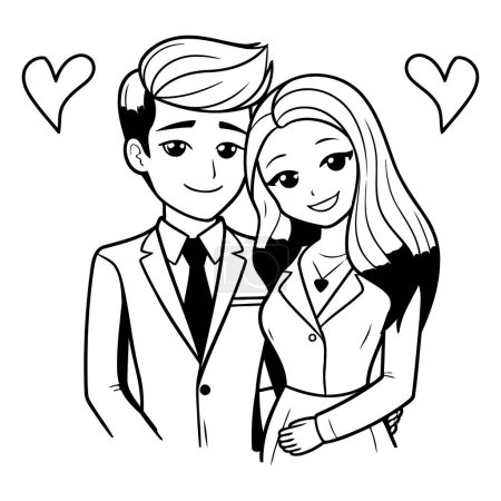 Illustration for Couple in love. black and white vector illustration graphic design. - Royalty Free Image