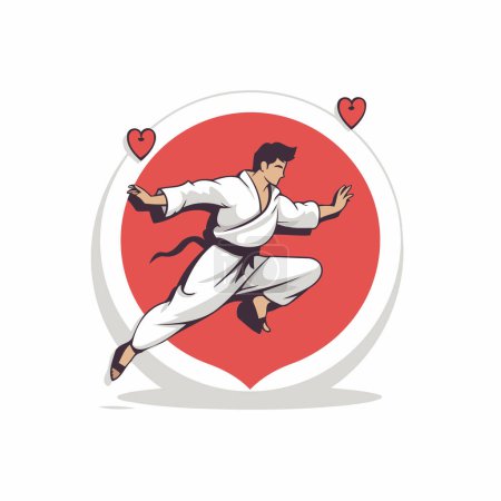Illustration for Karate man in kimono with red heart. Vector illustration - Royalty Free Image