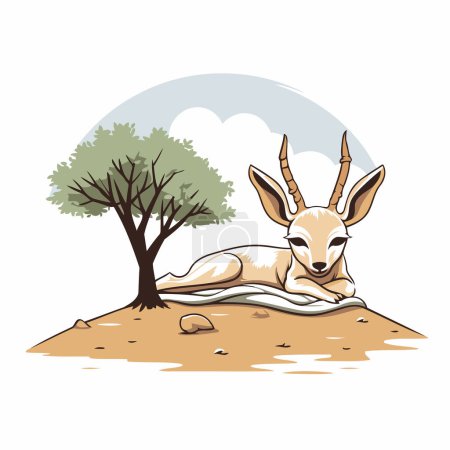 Téléchargez les illustrations : Gazelle dormant dans la savane. Illustration vectorielle de dessin animé. - en licence libre de droit