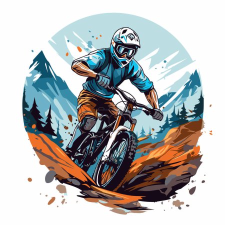 Téléchargez les illustrations : VTT coureur sur la route dans les montagnes. Illustration vectorielle. - en licence libre de droit