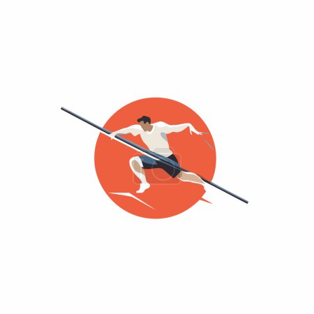 Illustration for Athlete running with a javelin. Vector illustration. - Royalty Free Image