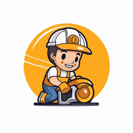 Illustration for Cartoon construction worker with a saw. Vector illustration on white background. - Royalty Free Image