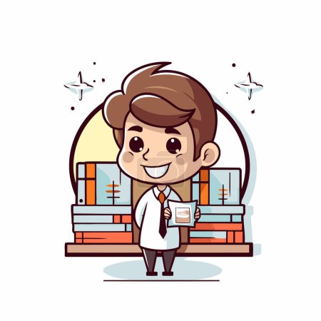 Téléchargez les illustrations : Homme d'affaires debout devant la bibliothèque. Illustration vectorielle. - en licence libre de droit