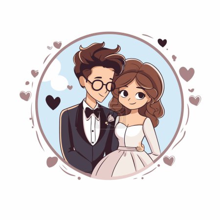 Illustration for Cute cartoon couple of bride and groom in love. vector illustration - Royalty Free Image