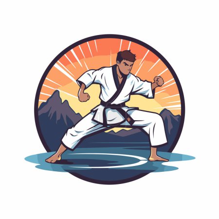 Illustration for Karate man in kimono. Martial arts emblem. Vector illustration - Royalty Free Image