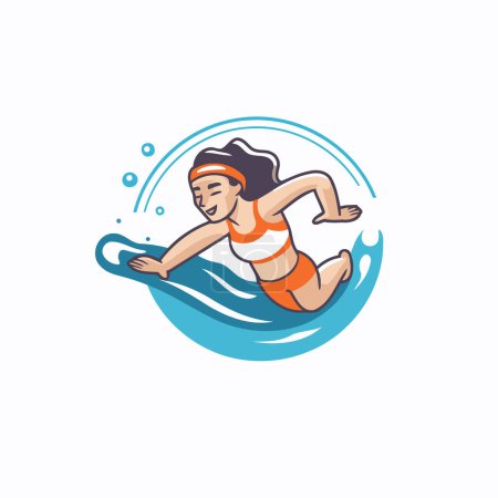 Téléchargez les illustrations : Femme nageuse icône. Illustration vectorielle de la nageuse dans l'eau. - en licence libre de droit