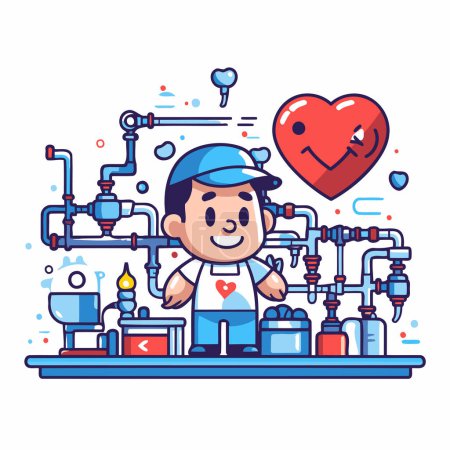 Illustration for Plumber with heart. Vector flat illustration. Isolated on white background. - Royalty Free Image