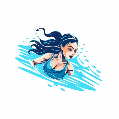 Illustration for Beautiful girl in swimsuit on the waves. Vector illustration. - Royalty Free Image