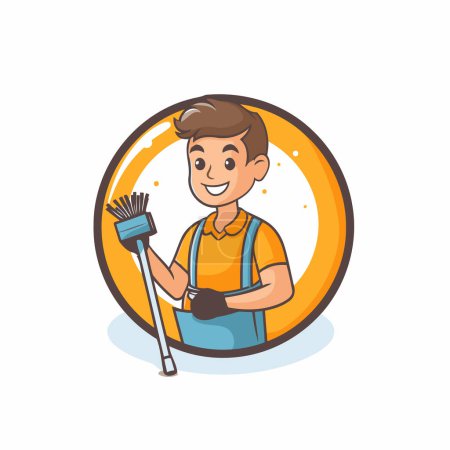Illustration for Cleaning Service Man Vector Icon. Cleaning Service Cartoon Illustration - Royalty Free Image