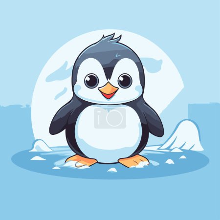 Téléchargez les illustrations : Mignon pingouin dessin animé sur glace. Illustration vectorielle dans le style dessin animé. - en licence libre de droit