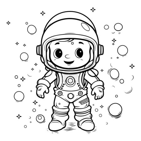 Illustration for Cute cartoon astronaut in space suit. Vector illustration for coloring book. - Royalty Free Image