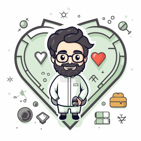 Illustration for Cute hipster doctor with a beard and mustache. Vector illustration. - Royalty Free Image