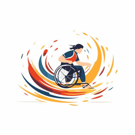 Illustration for Disabled woman in wheelchair vector logo design template. Disabled handicap icon. - Royalty Free Image