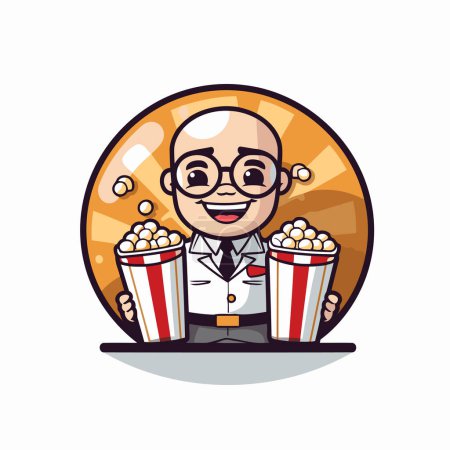 Cinema Man with Popcorn Mascot Vector illustration.