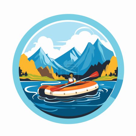 Illustration for Kayaking in the mountains. Vector illustration in a flat style. - Royalty Free Image