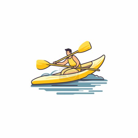 Ilustración de Un hombre en un kayak. Ilustración vectorial plana sobre fondo blanco. - Imagen libre de derechos