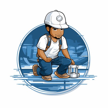 Illustration for Worker. construction worker with a bucket of water. Vector illustration - Royalty Free Image
