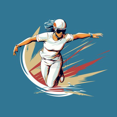 Illustration einer Baseballspielerin, die auf einem Sternenhintergrund springt