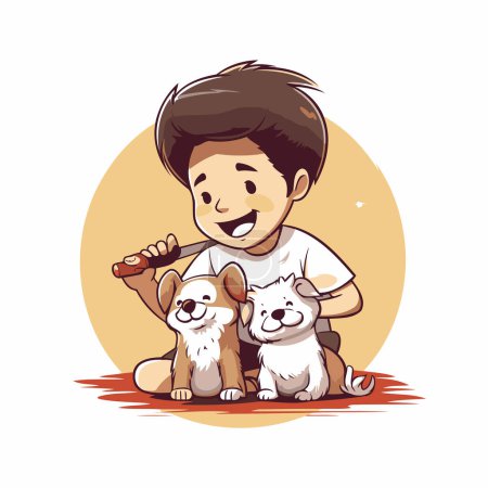 Illustration for Little boy playing with his dog. Cute cartoon vector illustration. - Royalty Free Image