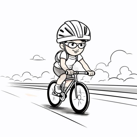 Illustration for Cyclist on the road. Vector illustration in a cartoon style. - Royalty Free Image