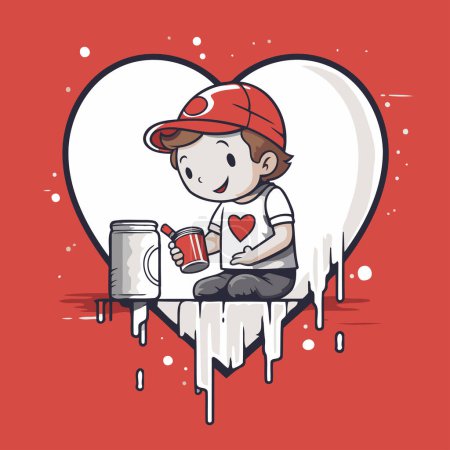 Ilustración de Lindo chico pintando el corazón con un rodillo de pintura. Ilustración vectorial. - Imagen libre de derechos