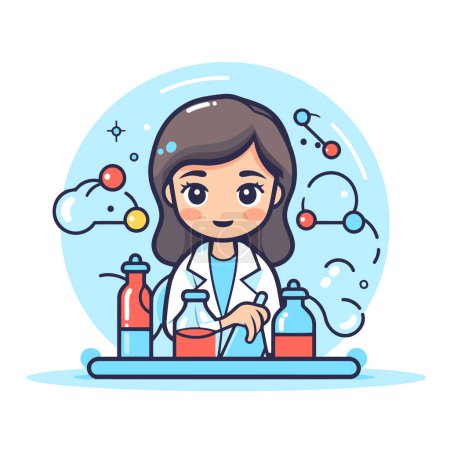 Illustration for Scientist girl working in laboratory. Vector illustration in flat style. - Royalty Free Image