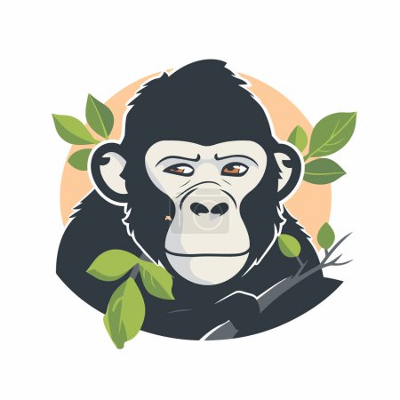 Illustration for Chimpanzee vector logo. Vector illustration of a gorilla with leaves - Royalty Free Image