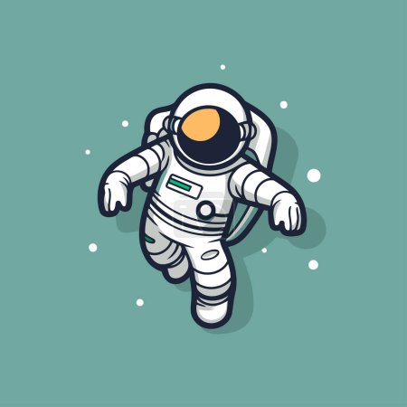 Illustration for Astronaut flying in space. Vector illustration isolated on green background. - Royalty Free Image