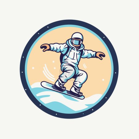 Téléchargez les illustrations : Snowboarder. Sport d'hiver. Illustration vectorielle dans un style rétro. - en licence libre de droit