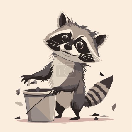 Illustration for Cute raccoon with a bucket of water. Vector illustration. - Royalty Free Image