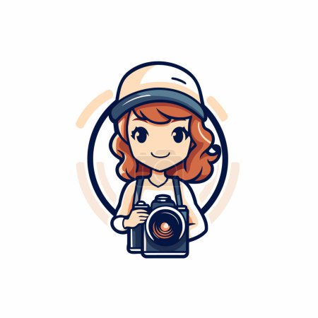 Illustration for Cute girl photographer with camera. Vector illustration in cartoon style. - Royalty Free Image