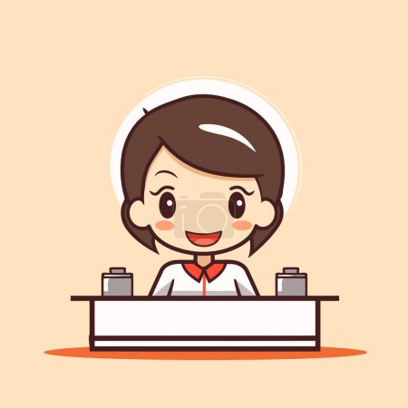 Illustration for Cafe receptionist - cute business people cartoon character vector illustration design - Royalty Free Image