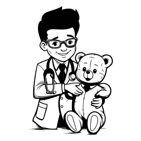 Illustration for Vector illustration of a doctor with a teddy bear on white background - Royalty Free Image