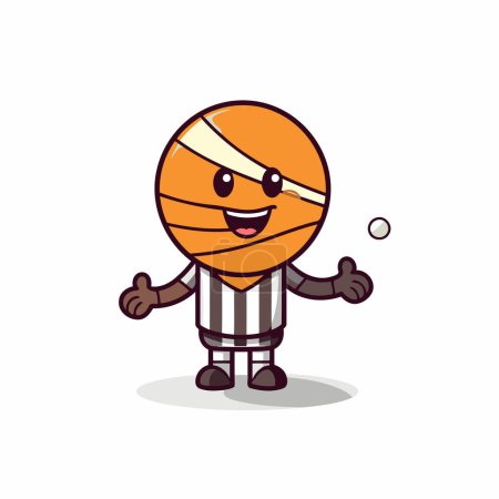 Téléchargez les illustrations : Caractère Mascotte de Basketball mignon avec illustration vectorielle d'arbitre - en licence libre de droit