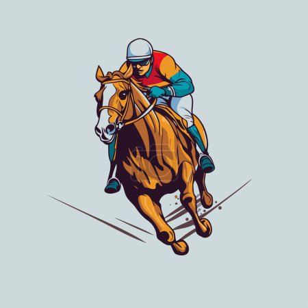 Illustration for Horse jockey riding a race. Vector illustration of a racing horse. - Royalty Free Image