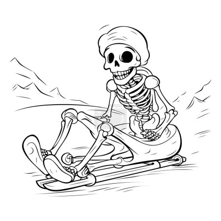 Illustration for Skeleton riding a snowmobile. Vector illustration on a white background. - Royalty Free Image
