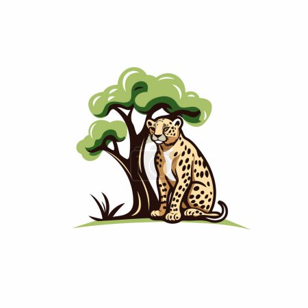 Ilustración de Cheetah sentado en la hierba en el bosque. Ilustración vectorial - Imagen libre de derechos