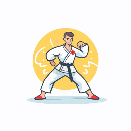 Illustration for Martial arts vector illustration. Cartoon karate man in white kimono. - Royalty Free Image