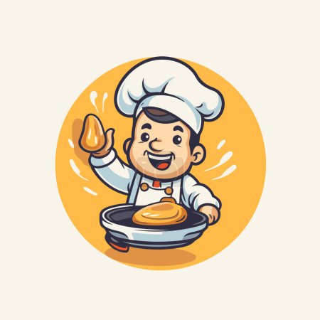 Illustration for Cartoon chef with a frying pan. Vector illustration of a cartoon style. - Royalty Free Image