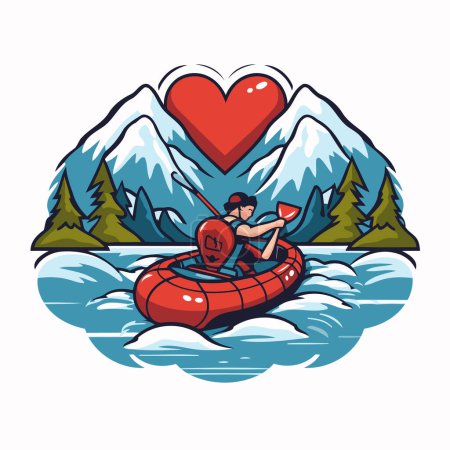 Ilustración de Pareja en bote inflable con corazón en el agua. Ilustración vectorial. - Imagen libre de derechos