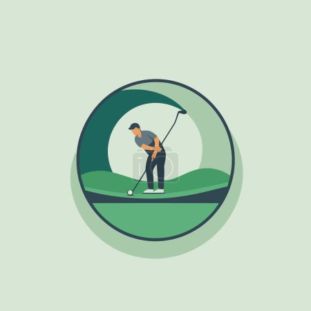 Ilustración de Golfista jugando al golf icono redondo. Diseño plano estilo vector ilustración. - Imagen libre de derechos