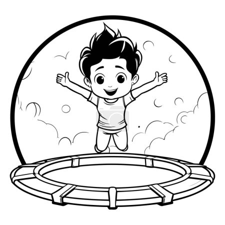 Téléchargez les illustrations : Mignon garçon sautant sur trampoline dessin animé vectoriel illustration conception graphique - en licence libre de droit