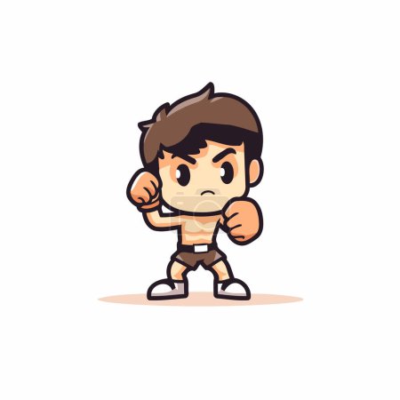 Boy kick boxer cartoon character vector Illustration isolated on a white background.