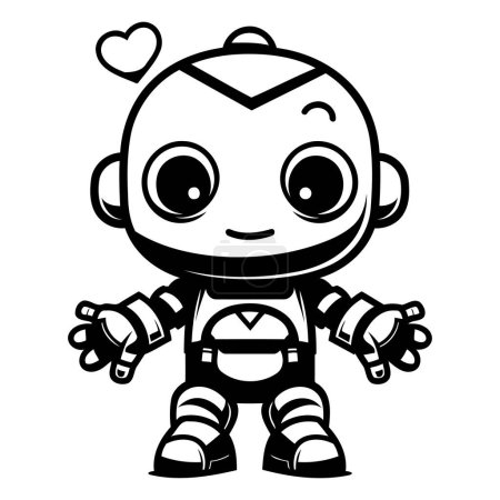 Ilustración de Lindo robot enamorado. Ilustración vectorial en blanco y negro. - Imagen libre de derechos