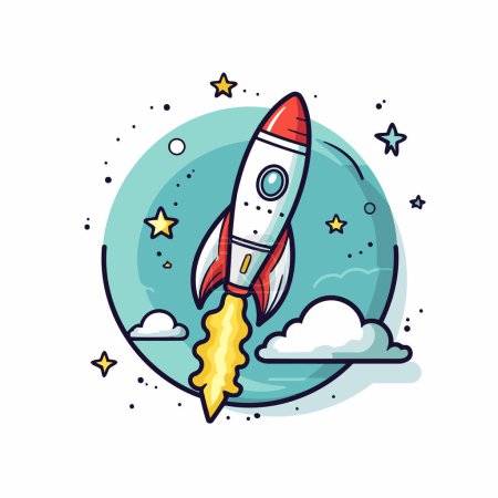 Illustration for Rocket icon in flat style. Vector illustration on a white background. - Royalty Free Image