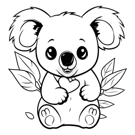 Téléchargez les illustrations : Livre à colorier pour enfants : koala mignon avec des feuilles. Illustration vectorielle - en licence libre de droit