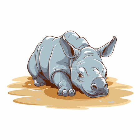 Ilustración de Ilustración vectorial de un rinoceronte de dibujos animados durmiendo en el suelo - Imagen libre de derechos