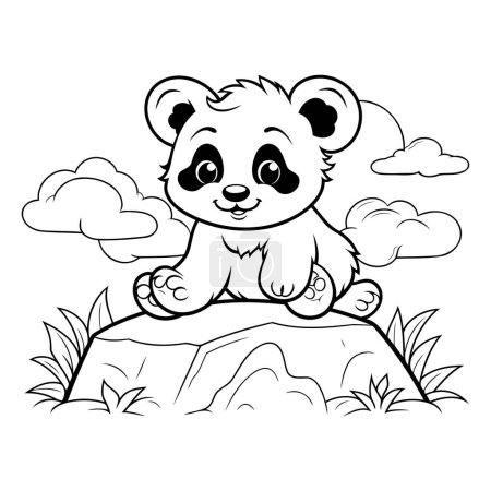 Ilustración de Libro para colorear para niños: Panda sentado en la roca. Ilustración vectorial - Imagen libre de derechos