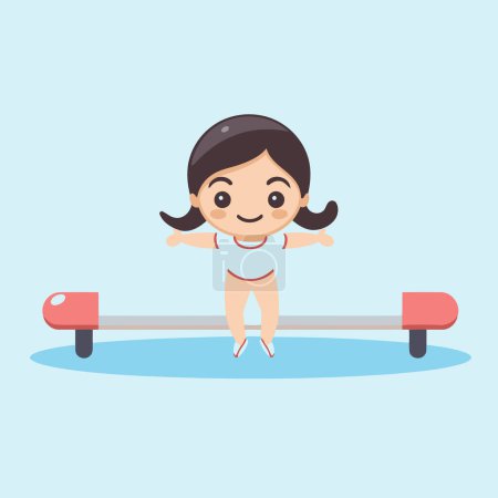 Illustration for Girl doing exercise on seesaw. Flat design. Vector illustration. - Royalty Free Image