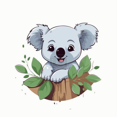 Ilustración de Lindo koala de dibujos animados sentado en un árbol. ilustración vectorial. - Imagen libre de derechos